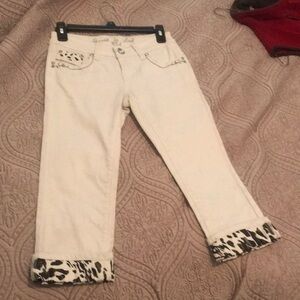 Embellished Cream Jeans with Chain Detail